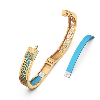 Turquoise Blue Monsoon Ripples - Extra Slim Bangle Gold
