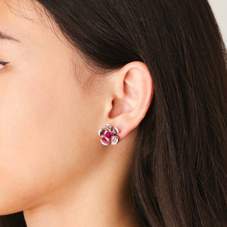 Orchid Garden Large Stud Earrings - Sterling Silver - Ruby
