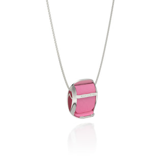 Guava Pink Hexagon Coral - Silk Pendant - Sterling Silver