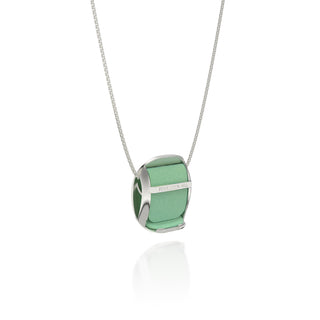 Palm Tree Green Hexagon Coral - Silk Pendant - Sterling Silver