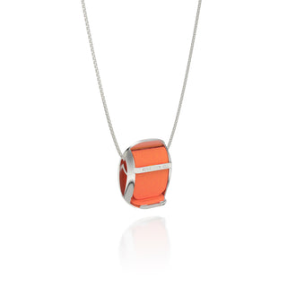 Sunset Orange Hexagon Coral - Silk Pendant - Sterling Silver