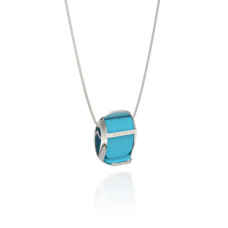 Turquoise Blue Hexagon Coral - Silk Pendant - Sterling Silver