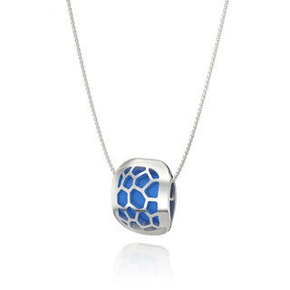 Celestial Blue Hexagon Coral - Silk Pendant - Sterling Silver