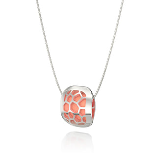 Crossandra Orange Hexagon Coral - Silk Pendant - Sterling Silver