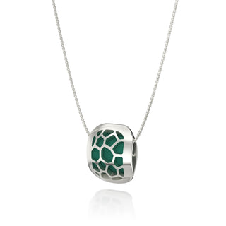 Emerald Green Hexagon Coral - Silk Pendant - Sterling Silver