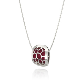 Majestic Ruby Hexagon Coral - Silk Pendant - Sterling Silver