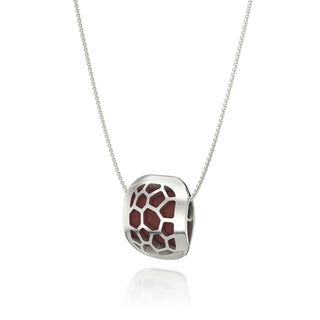 Mangosteen Red Hexagon Coral - Silk Pendant - Sterling Silver