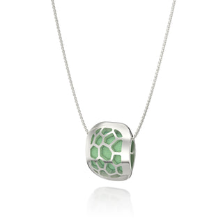 Palm Tree Green Hexagon Coral - Silk Pendant - Sterling Silver
