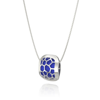 Royal Blue Hexagon Coral - Silk Pendant - Sterling Silver