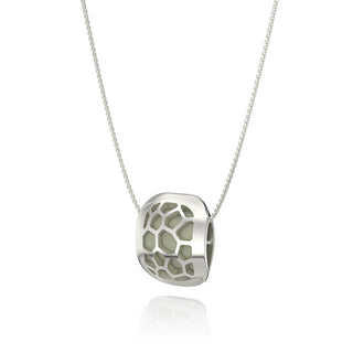 Shophouse Olive Hexagon Coral - Silk Pendant - Sterling Silver