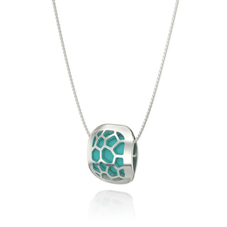Shophouse Teal Hexagon Coral - Silk Pendant - Sterling Silver