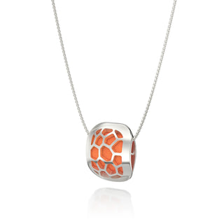 Sunset Orange Hexagon Coral - Silk Pendant - Sterling Silver