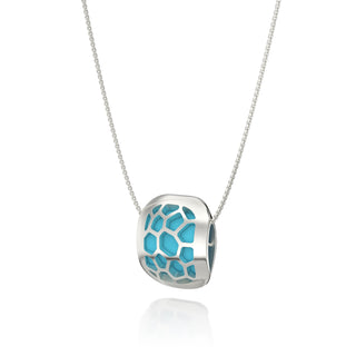 Turquoise Blue Hexagon Coral - Silk Pendant - Sterling Silver