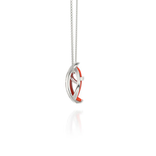 Lava Orange Hexagon Coral - Silk Pendant - Sterling Silver