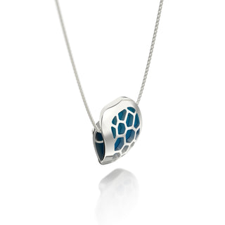 Peacock Green Hexagon Coral - Silk Pendant - Sterling Silver
