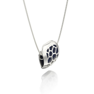Midnight Blue Hexagon Coral - Silk Pendant - Sterling Silver