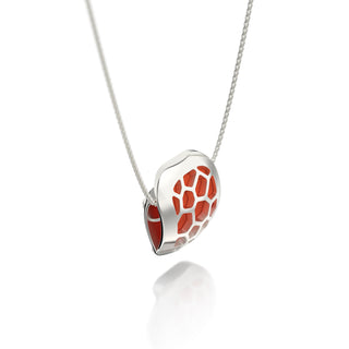 Lava Orange Hexagon Coral - Silk Pendant - Sterling Silver