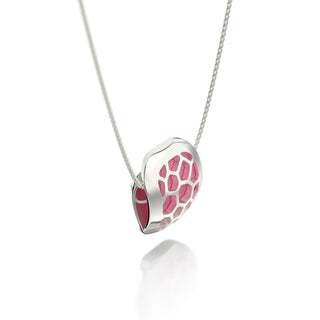 Guava Pink Hexagon Coral - Silk Pendant - Sterling Silver