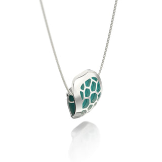 Shophouse Teal Hexagon Coral - Silk Pendant - Sterling Silver