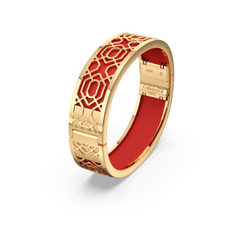 Firecracker Red Peranakan Grace - Slim Bangle - Gold Vermeil