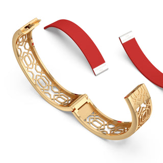 Firecracker Red Peranakan Grace - Slim Bangle - Gold Vermeil