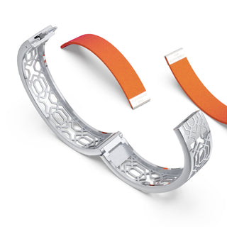Sunset Orange Peranakan Grace - Slim Bangle - Sterling Silver