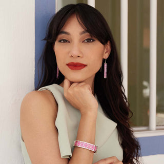Guava Pink Peranakan Grace - Slim Bangle - Sterling Silver