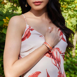 Lava Orange Peranakan Grace - Slim Bangle - Sterling Silver