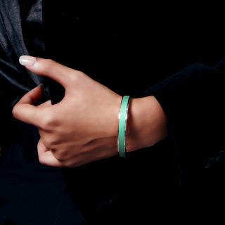 Palm Tree Green Edge Bangle - Sterling Silver