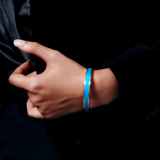 Turquoise Blue Edge Bangle - Sterling Silver