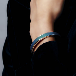 Peacock Green Edge Bangle - Sterling Silver